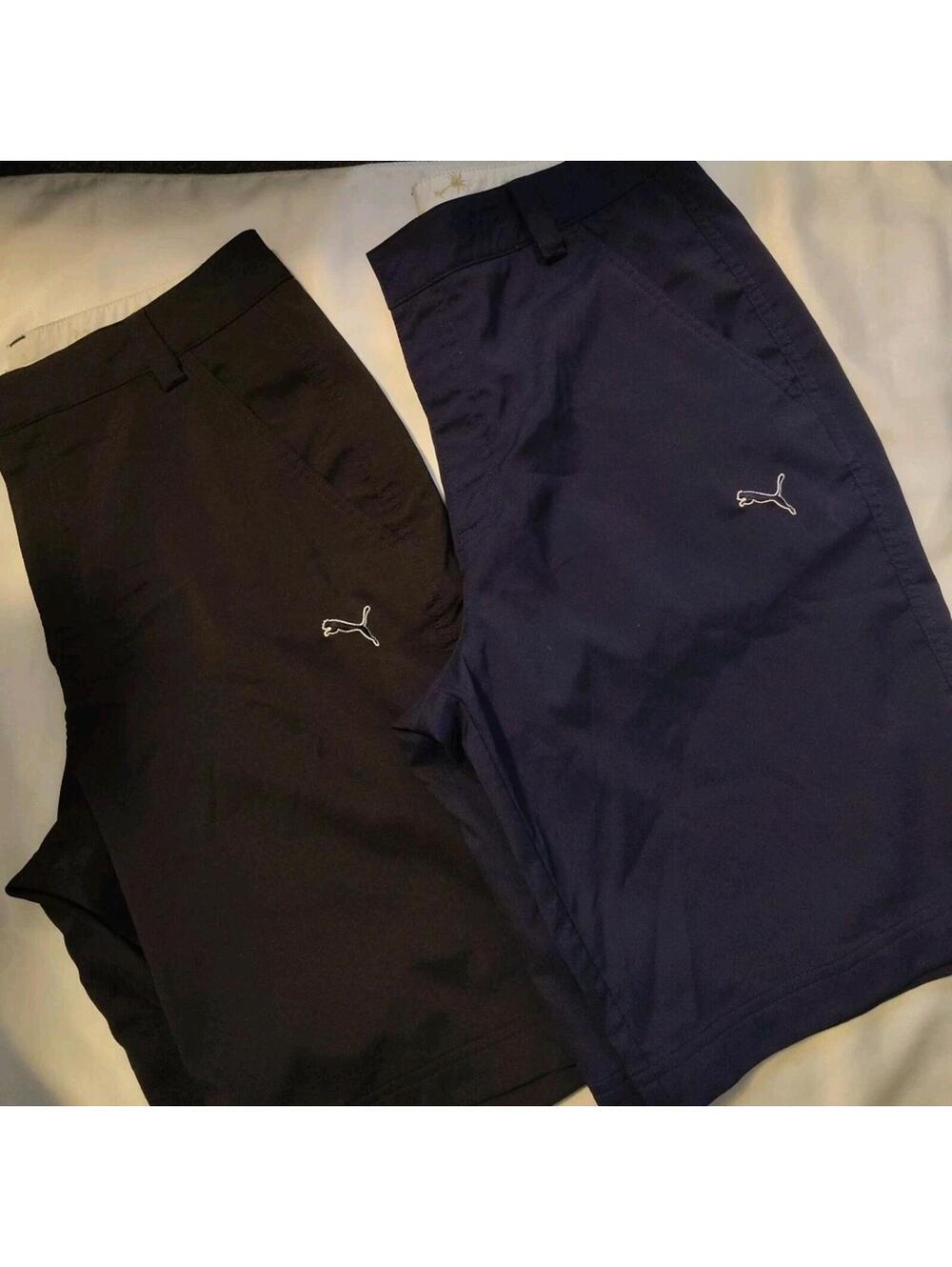 Puma Shorts Sz 30 Navy Black Tech Performance Flat Front Golfing Stretch 2 Pair